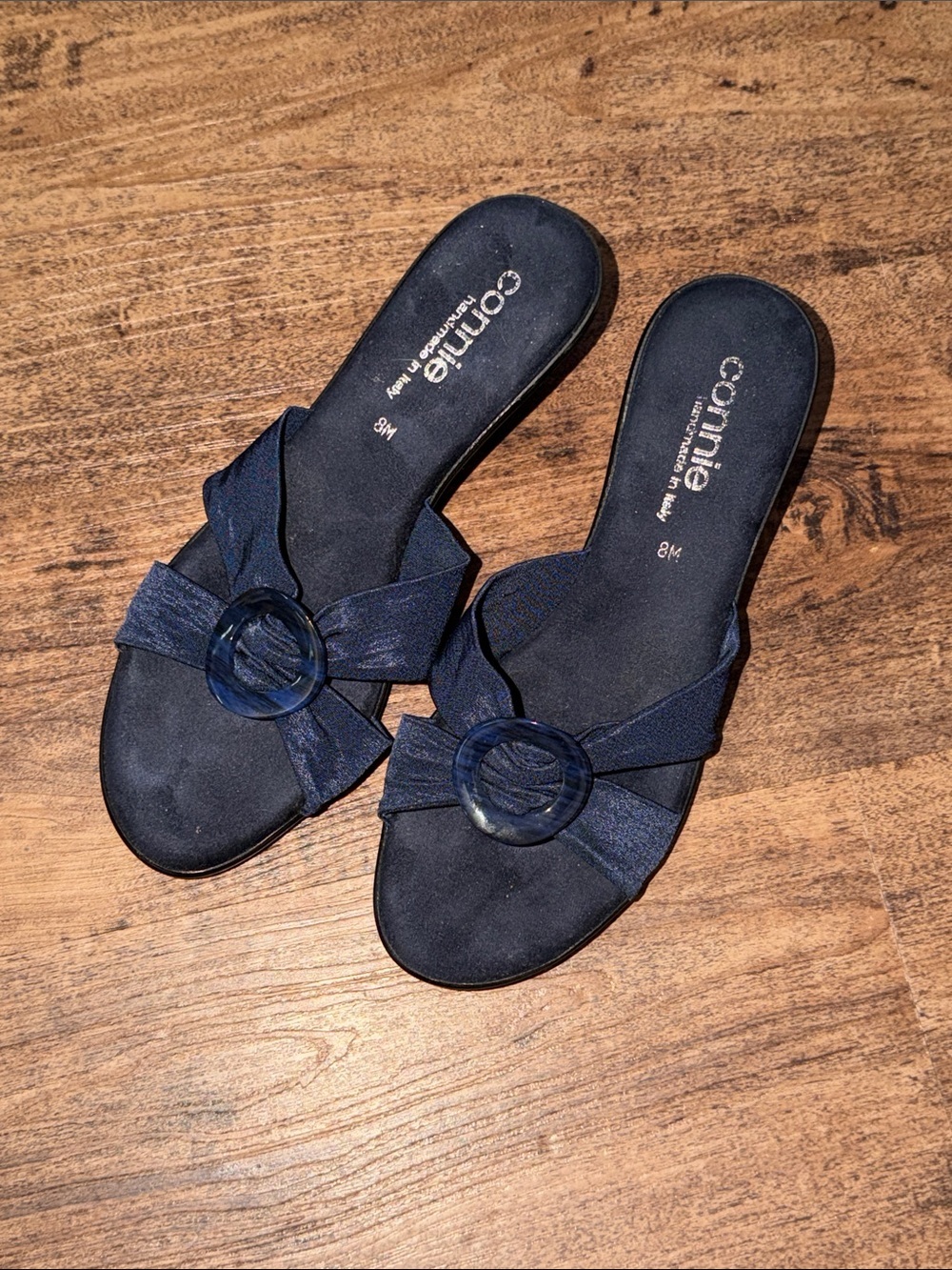 Connie Navy Slip-On Mules with Decorative Ring Accent size 8